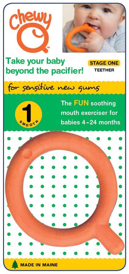 Chewy Q - Baby Teether (STAGE 1) Smooth Orange - Chewy Tubes Introduce babies to their first mouthing and teething experiences with a Chewy Q, the innovative flexible and soothing first teether from Chewy Tubes. 